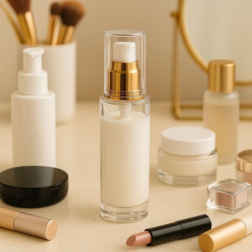 3Packs 60ml/2Oz Clear Glass Pump Dispenser Bottles Refillable Lotion Glass Bottle with Pump Empty Cosmetic Containers Travel Sample Bottles for Essential Oils Lotions DIY Skin Cares