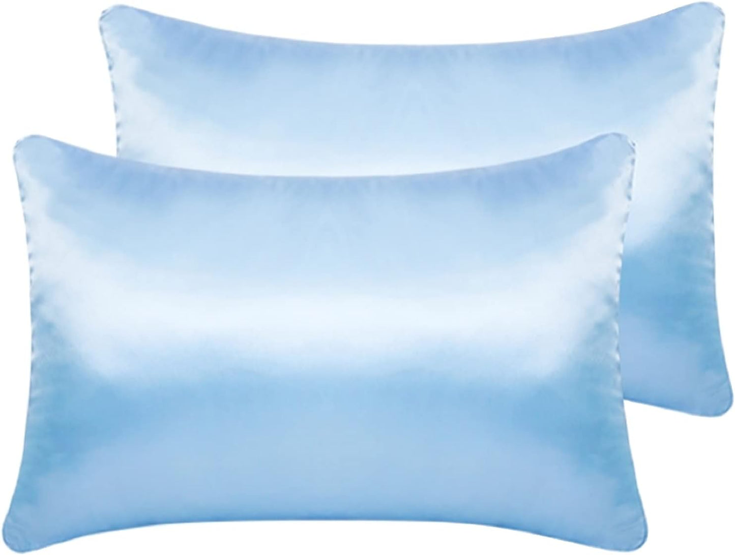 Silky Satin Toddler Pillowcases Set of 2, Super Soft Travel Pillow Covers, Small Kids Pillow Cases with Envelope Closure, 13"x 18", Light Blue