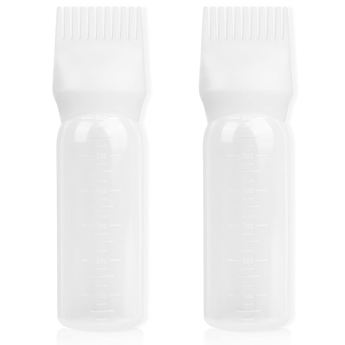 Root Comb Applicator Bottle 6 Ounce, 2 Pack Hair Oil Applicator Hair Dye Bottle Tools with Dispenser Root Comb Brush for Scalp Oil Hair Oiling Applicator - white