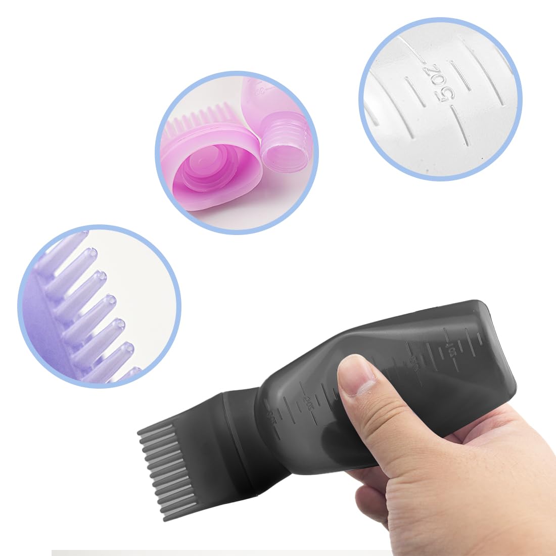 4 Pcs Root Comb Applicator Bottle 6oz,Hair Oil Applicator Bottle for Hair,Oil Comb Applicator Hair Bottle Applicator for Hair Dye Shampoos Hair Salons Camping Traveling (black+white+purple+pink)