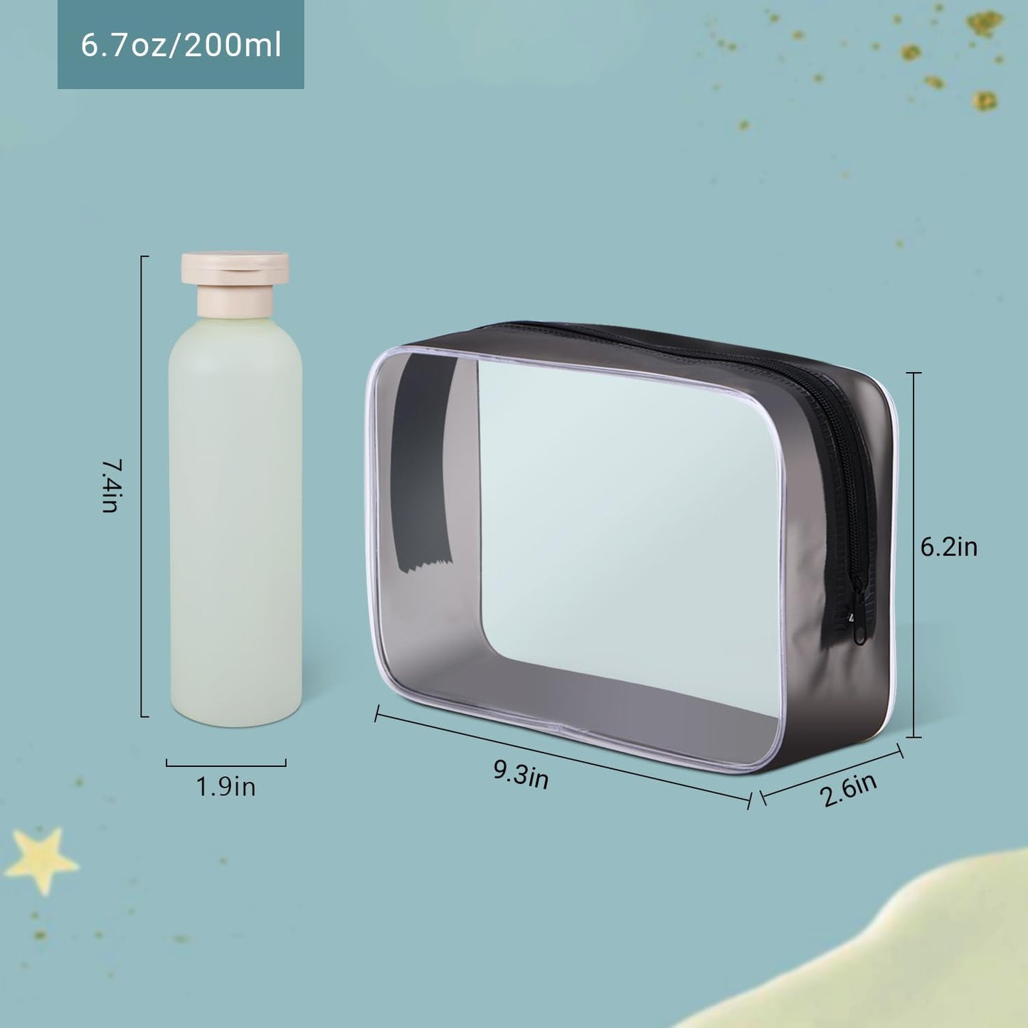 ASEVAT 6.7 oz Plastic Shampoo and Conditioner Squeeze Bottles, Plastic Leak Proof Travel Bottles for Toiletries, Plastic Bottles with Caps for Lotion, Cream and Liquids (4Pcs)