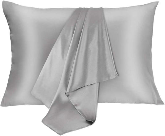 Silk Pillowcase for Hair and Skin 2 Pack 100% Mulberry Silk Bed Pillowcase Hypoallergenic Soft Breathable Both Sides Silk Pillow Case with Hidden Zipper, Queen Size Pillow Cases (Grey)