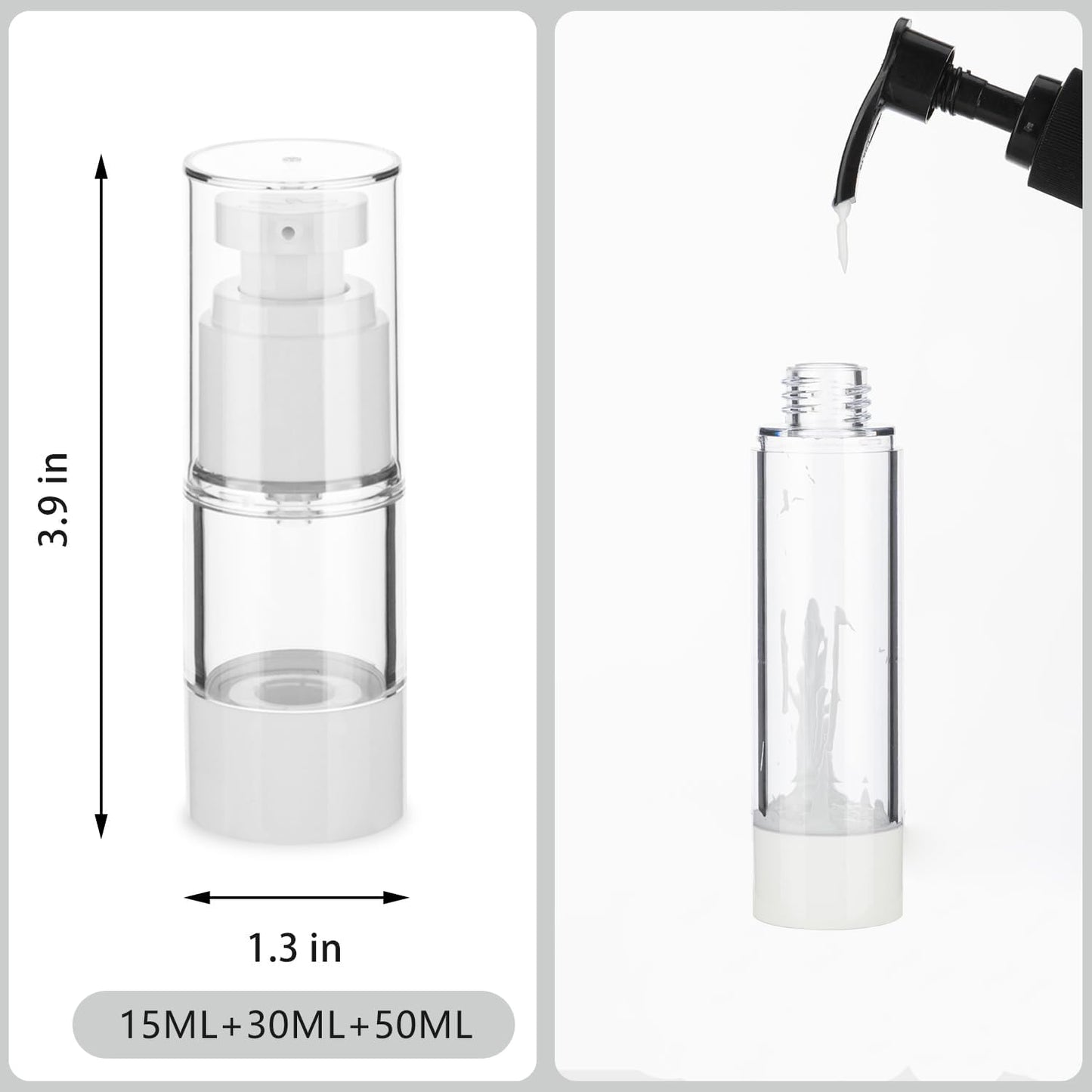 Clear Airless Pump Bottles, Lotion Dispenser Travel with Pump, Vacuum Plastic Travel Size Lotion Bottle for Foundation, Creams, Cosmetic(3 Pack)