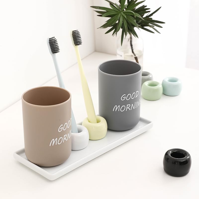 Set of 6 Sleek Mini Ceramics Toothbrush Holder, Small Ceramic Ring, Perfect Size for Bathroom Vanity Countertops