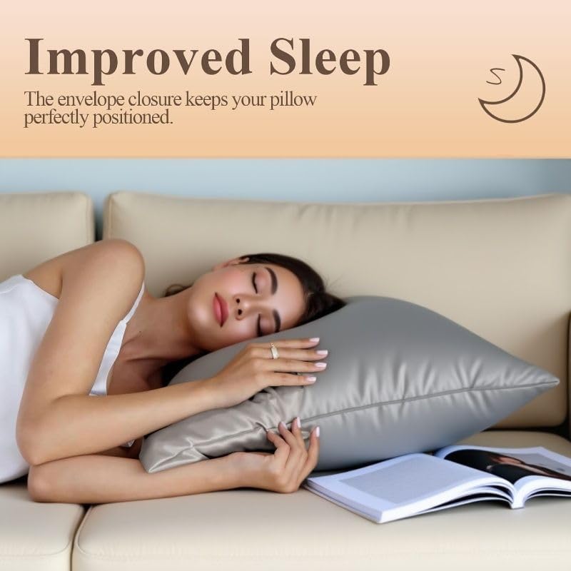 Juwenin Bedding,Luxury Satin Pillowcase with Zipper (Silky Satin Pillow Case for Hair) Set of 2 (Dark Grey, Standard(20''x26''))