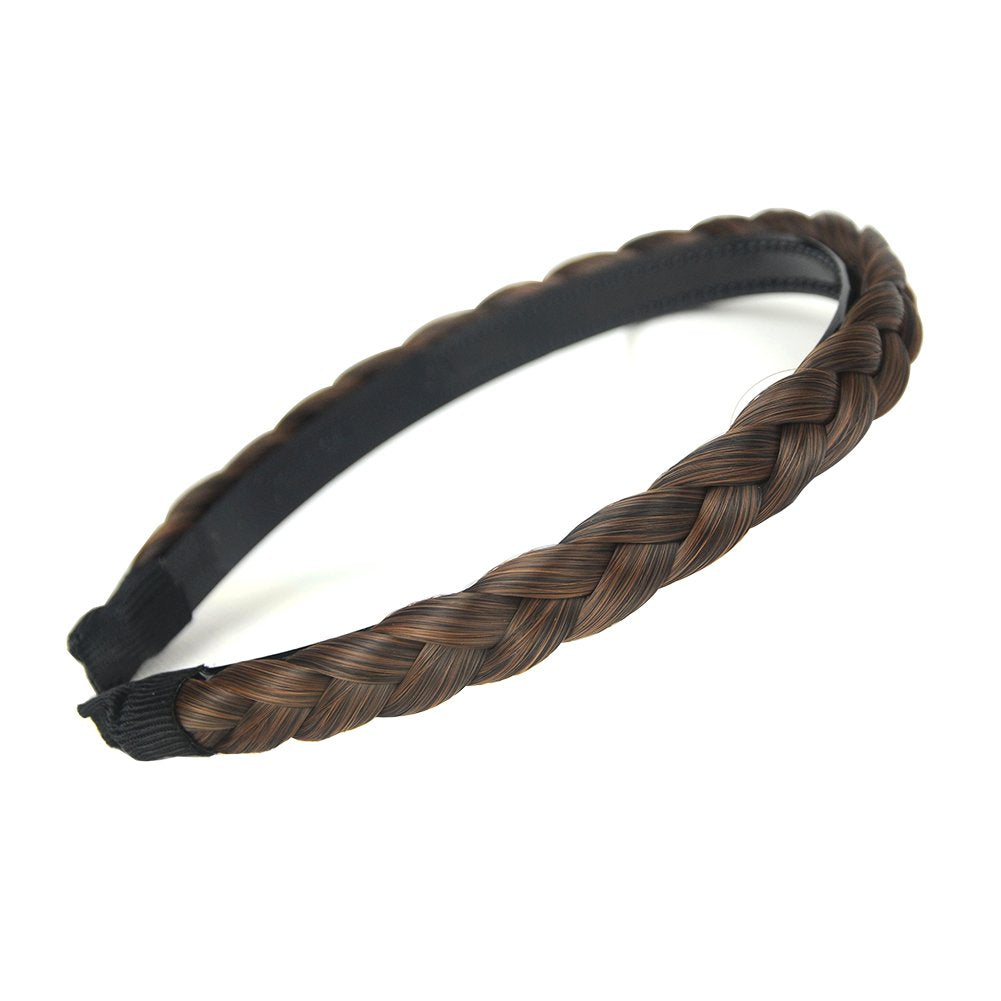 DIGUAN Width 0.6 inches Narrow Synthetic Hair Plaited Headband Braid With Teeth Hair Band Accessories for Women Girl(Copper Brown)