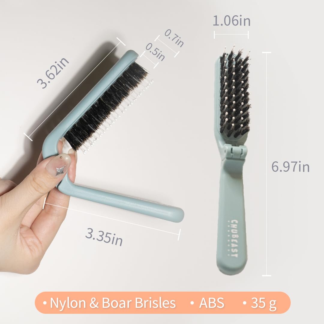 Uffy MiniPop Travel Hair Brush – Mini Folding Boar Bristles for Women, Men & Kids | Kid-Friendly Compact Comb for Wet & Dry Hair, Curly or Straight | Pocket-Size Detangler - Lemonade on Baby Blue