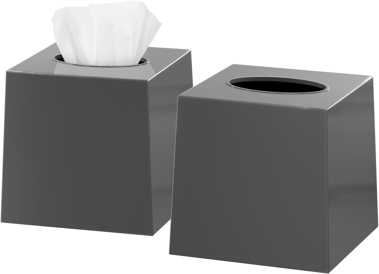 Tissue Box Cover Square - Facial Cube Tissue Box Holder Case Dispenser for Bathroom Vanity Countertop, Bedroom Dresser, Office Desk or Night Stand Table, 2 Pack - Grey