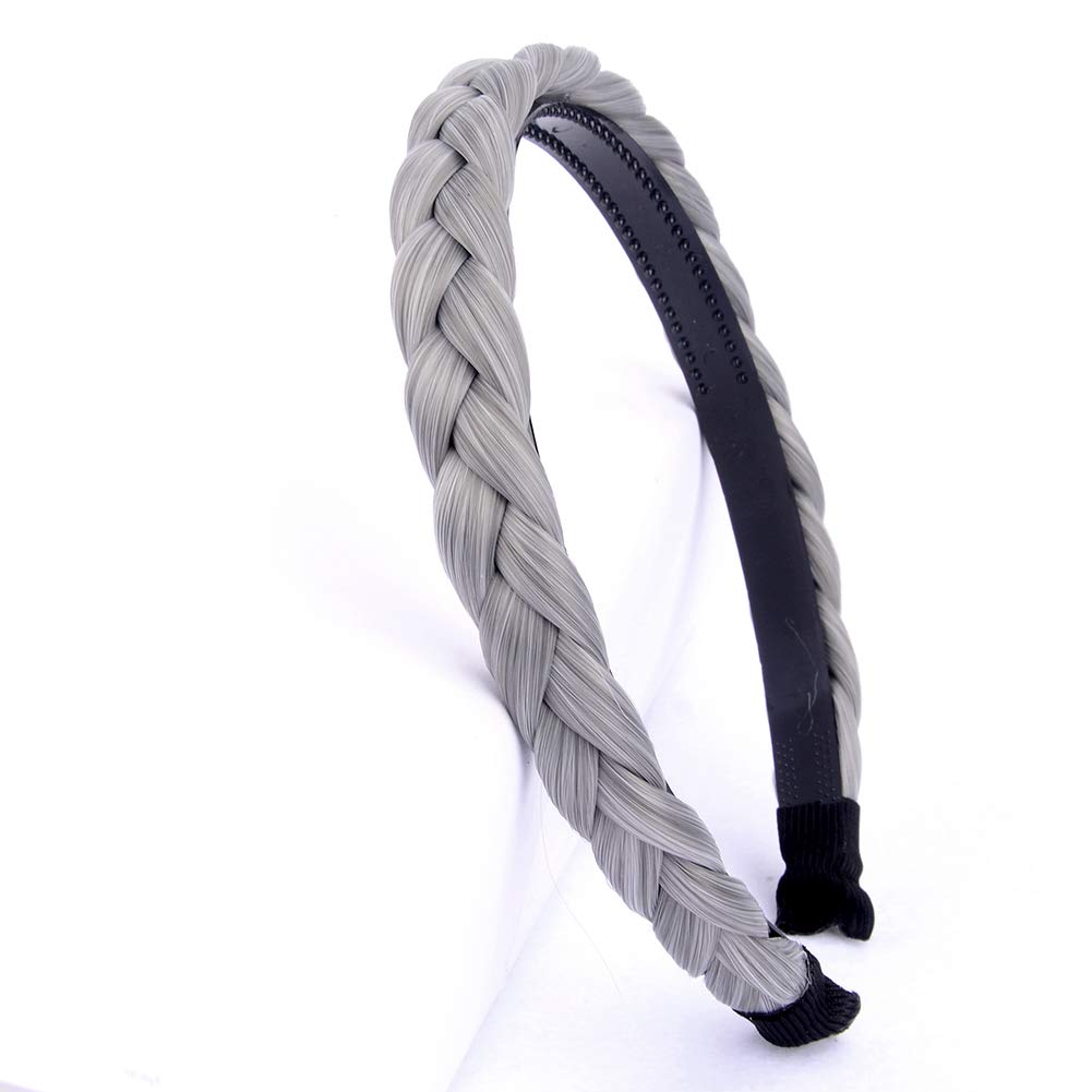 DIGUAN Width 0.6 inches Narrow Synthetic Hair Plaited Headband Braid With Teeth Hair Band Accessories for Women Girl (Smoky Gray)