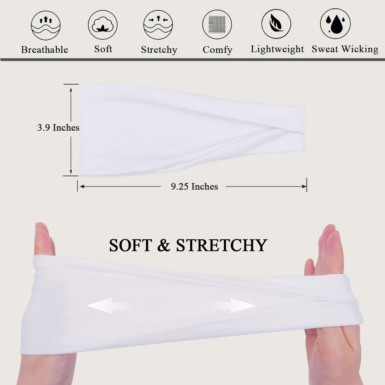 Headbands For Women Headband Elastic Soft Head Bands For Women's Hair Accessories Womens Fashion Yoga Fabric Hair Band Black White Gray 6 Pcs