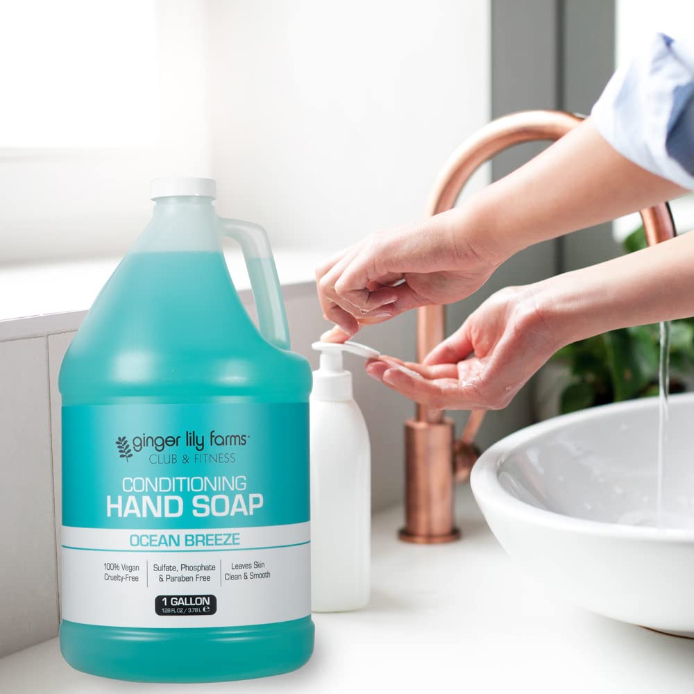Ginger Lily Farms Club & Fitness Conditioning Liquid Hand Soap Refill, 100% Vegan & Cruelty-Free, Ocean Breeze Scent, 1 Gallon (128 fl oz)