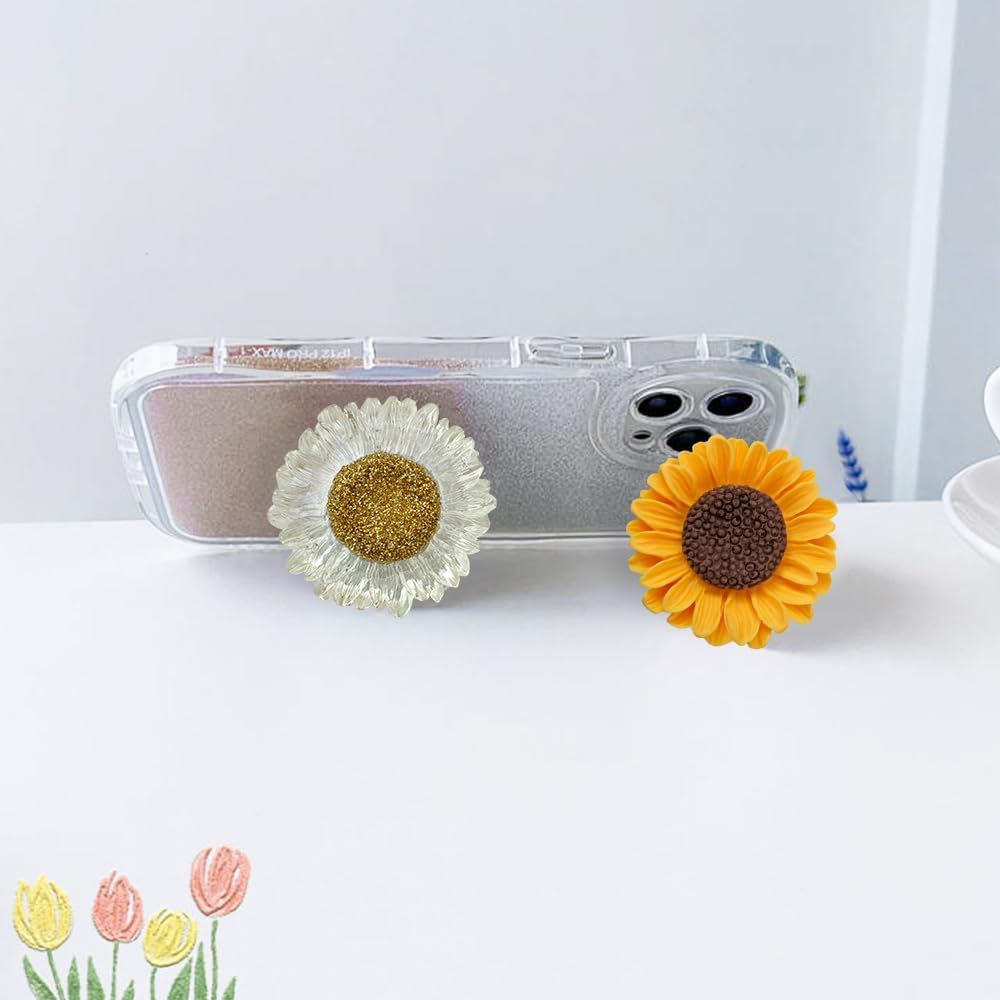 Cute Sunflower Shape Collapsible Expandable Cellphone Stand Multi Functional Mobile Phone Grip & Kicktand