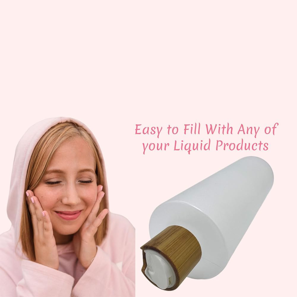 Empty Cosmetic Bottles 16oz/500ml With Bamboo Disc Top Flip Cap for Shampoo Lotion Liquid Soap,Cream,Refilable Squeeze Travel Size Toiletry Bottles Dispenser,Bathroom Accessories