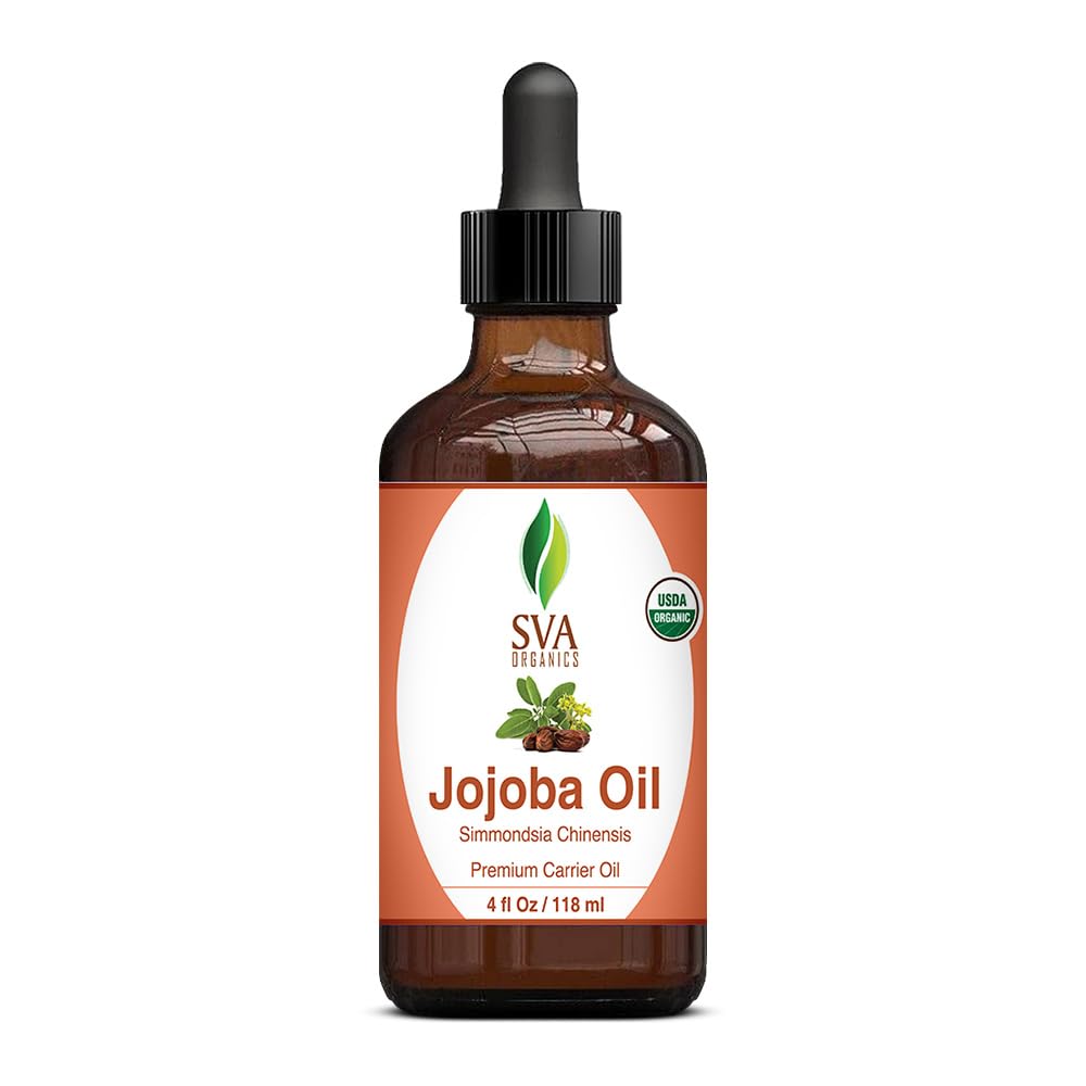 SVA Jojoba Seed Oil Organic - 4 Fl Oz – 100% Natural Cold Pressed Organic Jojoba Oil - for Face, Skin Care, Hair Care, Scalp Massage & Body Massage – Carrier Oil with Dropper