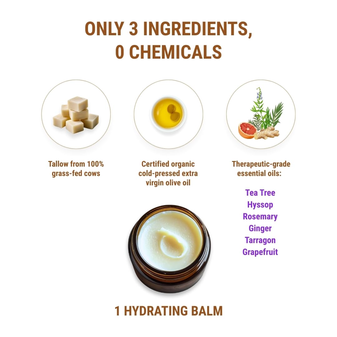 Vintage Tradition Beef Tallow All Purpose Balm - Healing, Hydrating Warm Ginger Skin Care Salve Replaces Body Lotion, Hand Cream, More - Essential Oil, Olive Oil, and Grass-Fed Tallow, 2 fl. oz.
