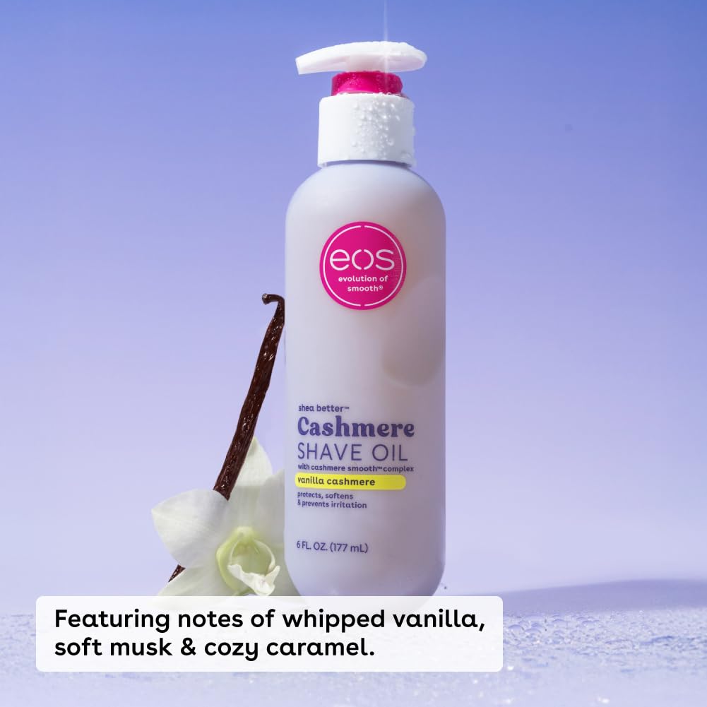 eos Cashmere Shave Oil, Vanilla Cashmere, Soothing Moisturizing, Prevents Irritation and Razor Burn, Bikini Area-Approved, Body Care, 6 fl oz