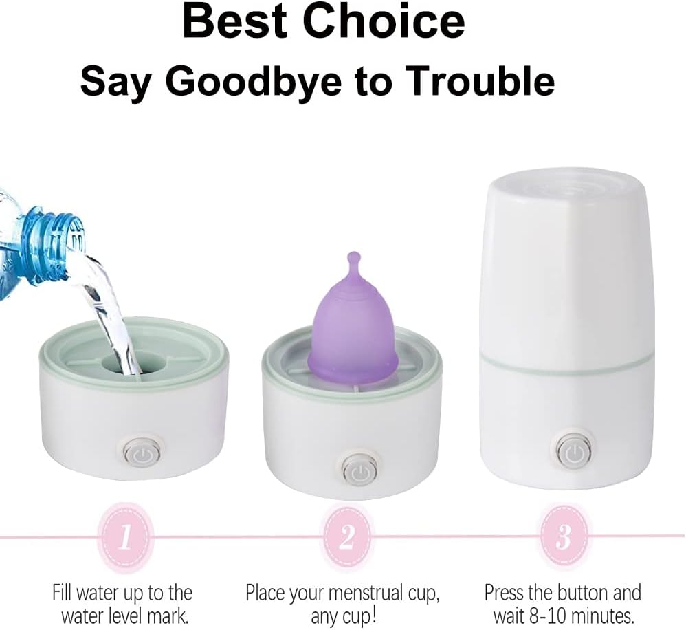 Menstrual Cup Sterilizer Period Cup Steamer Cleaner Machine High Temperature Wash Your Cup 99.9% Dirty 8 Minutes - Feminine Hygiene - Leak-Free (White Color)