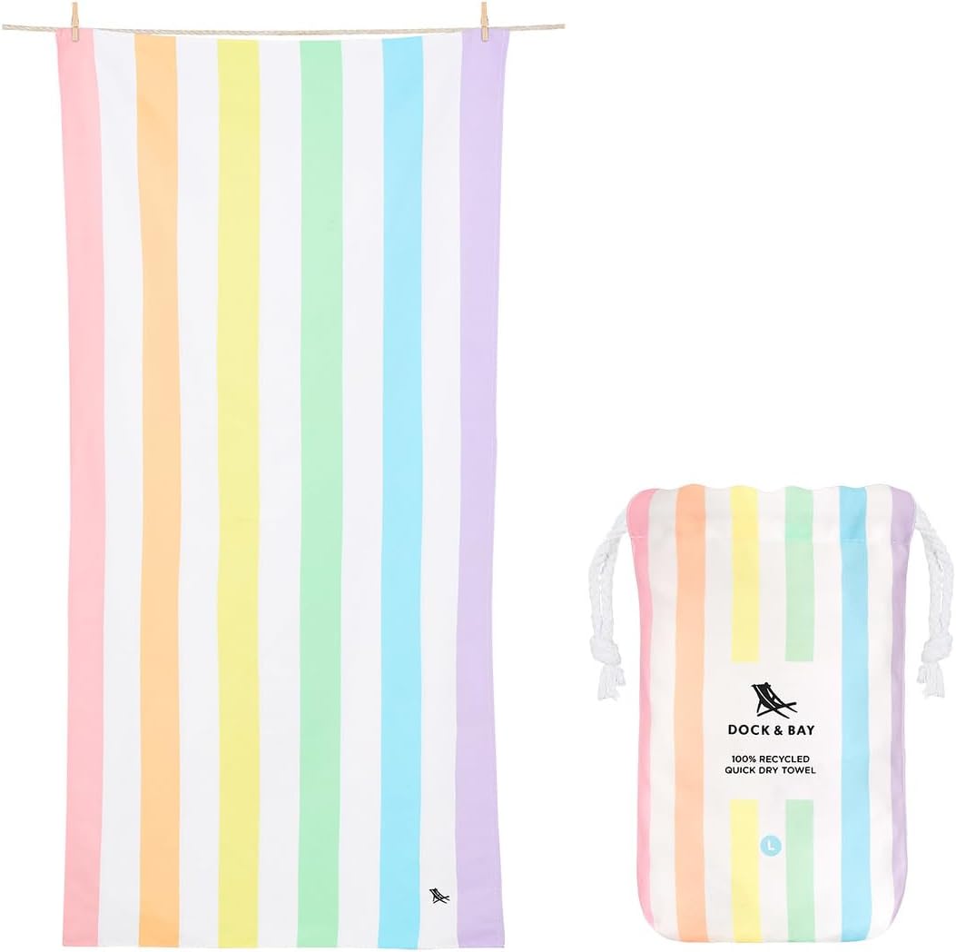 Dock & Bay Beach Towel - Quick Dry, Sand Free - Compact, Lightweight - 100% Recycled - Includes Bag - Rainbow Shores - Set of 6 - Extra Large (200x90cm, 78x35)