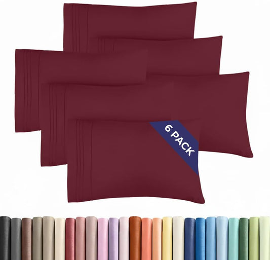Standard Pillow Cases Set of 6 - Ultra Soft Hotel Quality Pillowcase Covers - Comfy, Cozy & Wrinkle Free - Shrink, Stain & Fade Resistant - Machine Washable Pillow Protectors - 6 Piece Set - Burgundy