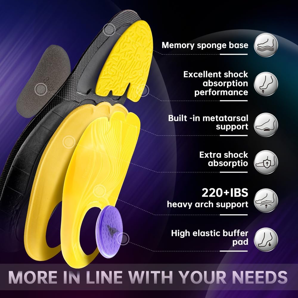 VALSOLE Heavy Duty Support Pain Relief Orthotics - 220+ lbs Plantar Fasciitis High Arch Support Insoles for Men Women, Flat Feet Orthotic Insert, Work Boot Shoe Insole, Absorb Shock with Every Step