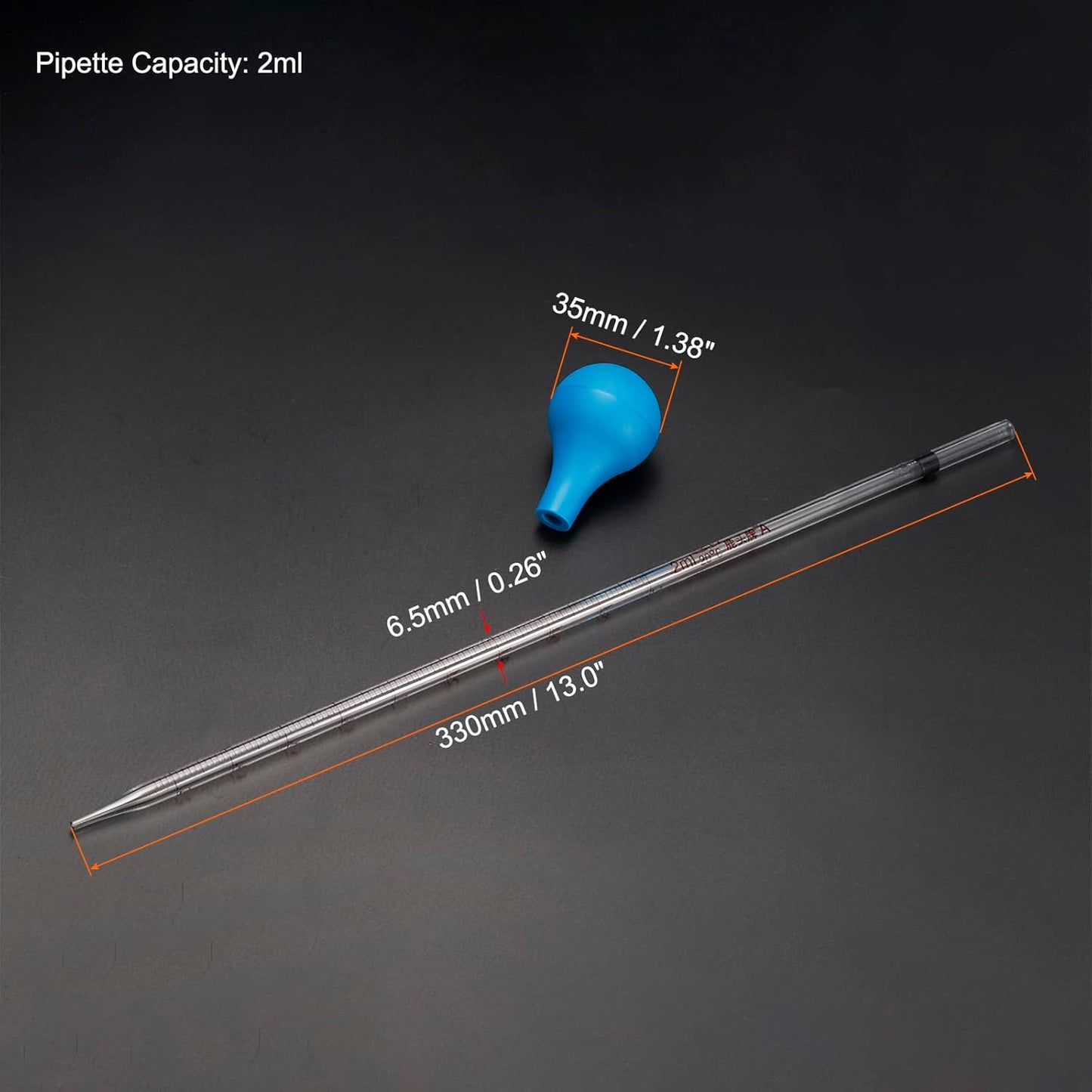 PATIKIL Graduated Dropper Pipettes Kit, 2pcs 2ml Borosilicate Glass Pipette with Rubber Cap for Transfer Liquid for Lab, Chemistry, Clear