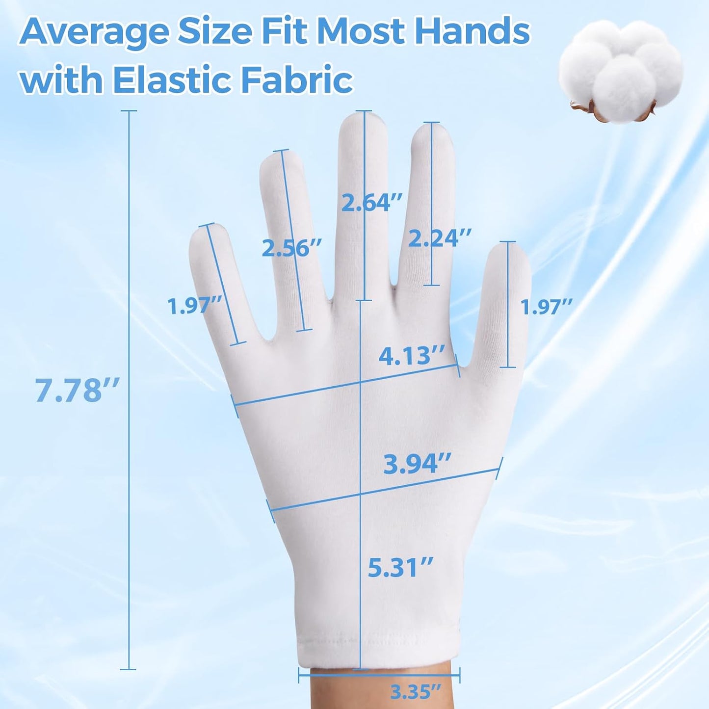 Donfri 6 Pairs White Moisturizing Gloves Overnight Cotton Gloves for SPA, Dry Hands Eczema, Hand Care, Day and Night Healing，Reusable