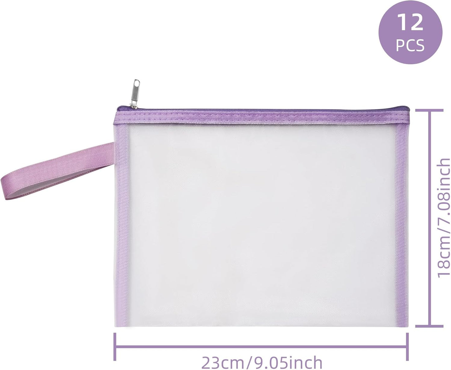 12 Psc Mesh Zipper Pouch Bags,Small Comestic Makeup Bage For Travel, Purse Organizer Pouches (Purple, A5*12)