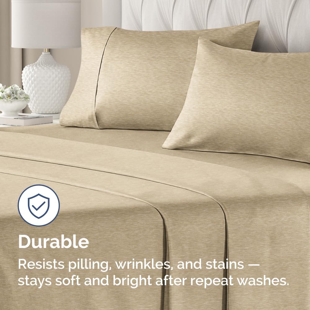 Queen Pillow Cases Set of 4 - Ultra Soft Hotel Quality Pillowcase Covers - Comfy, Cozy & Wrinkle Free - Shrinkage and Fade Resistant - Machine Washable Pillow Protectors - 4 Piece Set - Heathered Tan