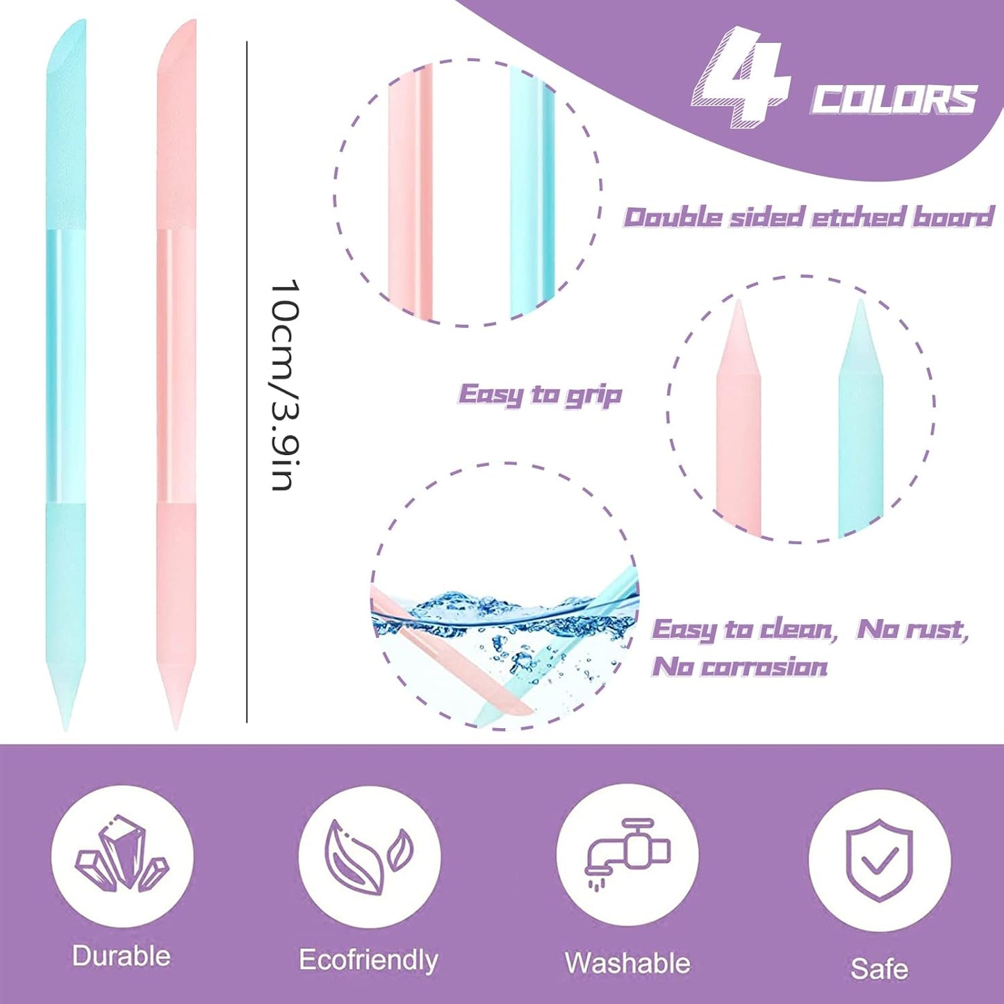 4Pcs Glass Cuticle Pusher, heemeei Dual-Ended Manicure Stick, Crystal Cuticle Pusher Glass File, Professional Precision Filing Cuticle Remover, Manicure Pedicure Tools for Nails and Cuticles Care…