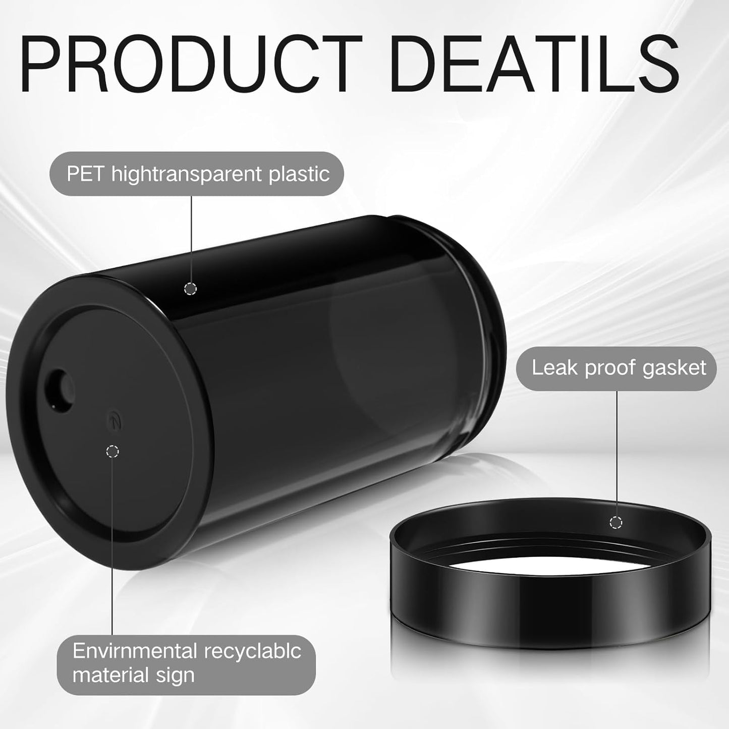 SATINIOR 12 Pack 12 oz Plastic Container Jars with Lids Round Clear Travel Cosmetic Container Slime Jar for Toiletries, Lotion, Cream, Ointment, Makeup, Rhinestone, Sample, Kitchen Storage(Pure Black)