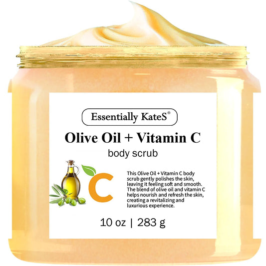 Olive Oil + Vitamin C Body Scrub 10 oz - A long lasting hydration while improving its texture - The best stocking stuffer