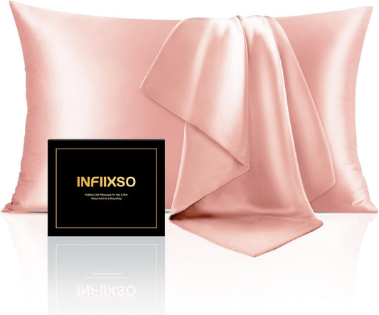 INFIIXSO Silk Pillow Cases 2 Pack Standard Size, Ultra Smooth & Soft Mulberry Silk Pillow Case for Hair and Skin, Breathable Cooling Silk Pillowcase with Hidden Zipper (Rose Pink, 20x26 Inches)