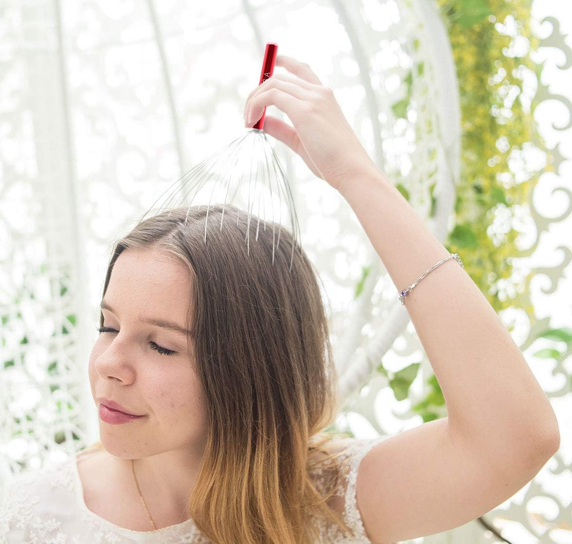 USAGA 36 Fingers Head Massager Scalp Massager Head Scratcher, Stocking Stuffers Gift for Scalp Body Relaxing (Red)