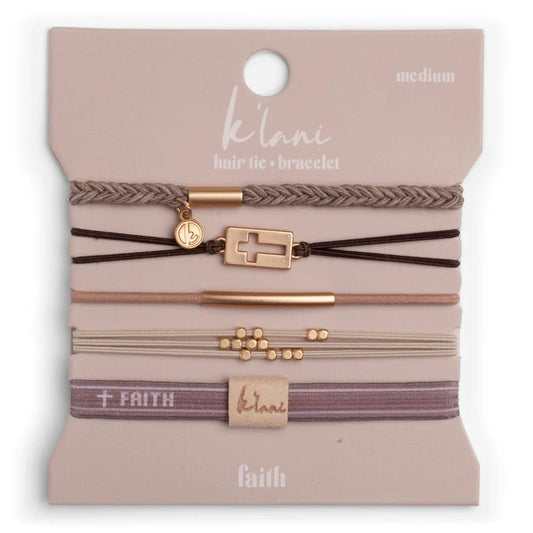 K'lani Faith Bracelets for Women – Elastic Bracelets and Boho Hair Ties – Cute Hair Ties for Women and Hair Tie Accessories – Stylish Bracelets Boho Style for Hair and Wrist – Set of 5 (Medium)