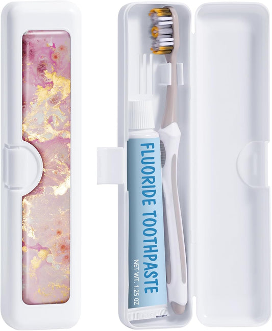 Toothbrush Travel Case - Colorful Pattern, Holder and Covers for Toothbrushes, Includes Tongue Scraper Case