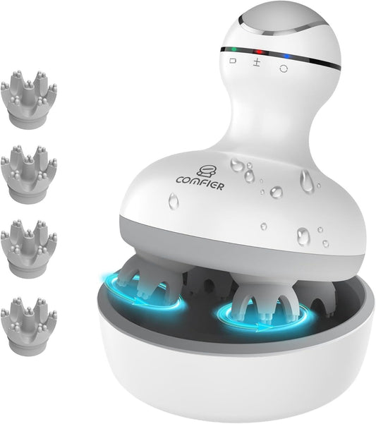 COMFIER Cordless Scalp Massager Hair Growth,Electric Head Massager Scalp Stress Relax with4 Soft Silicone Massage Heads,Waterproof Hair Massager Scalp,Dog&Cat Massager,Gifts for Him Her