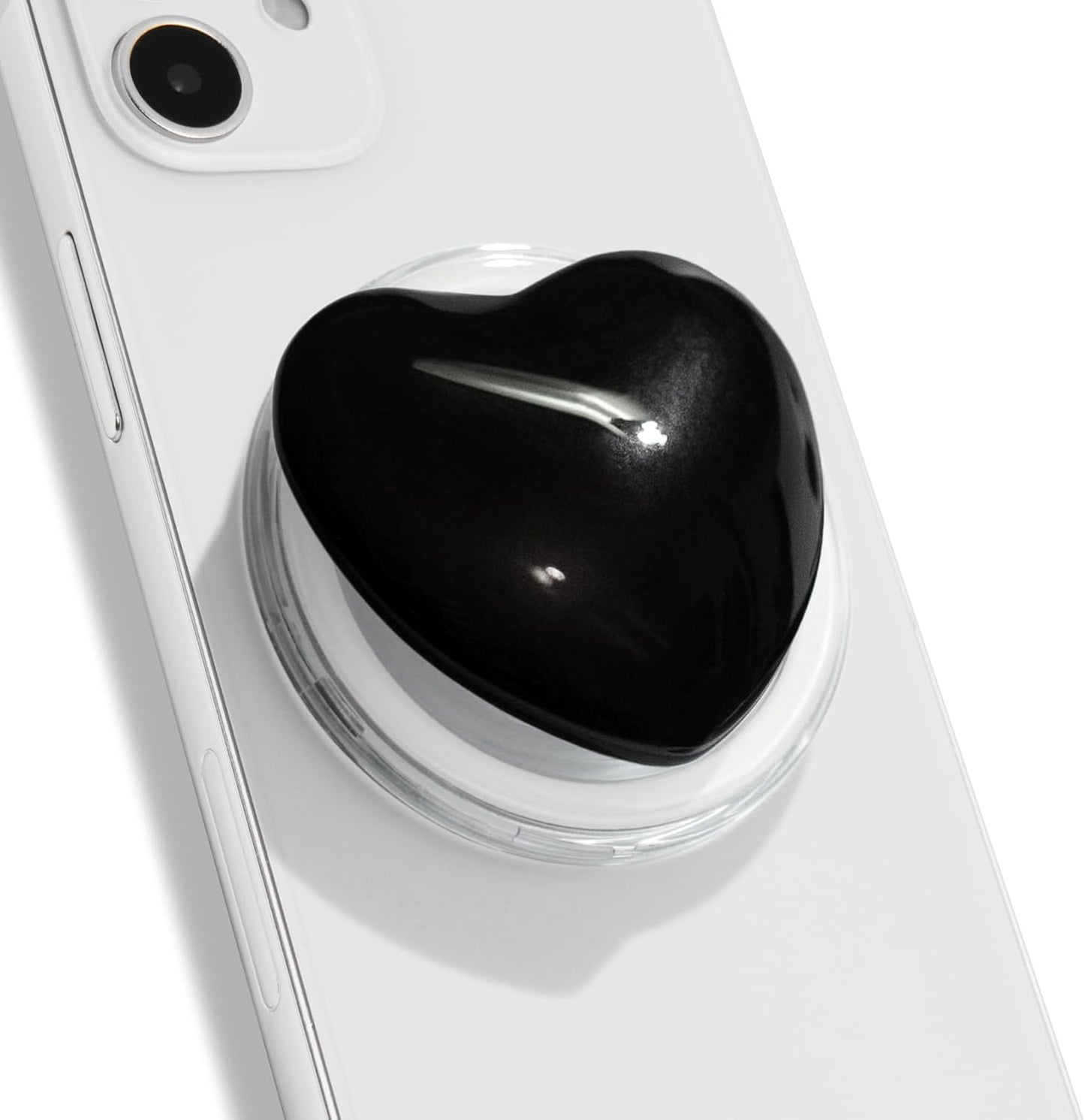 OnTheGrip Compatible with Magsafe Magnetic Cute Glass Heart Design Collapsible Mobile Phone Grip Stand Holder for Smartphone Tablet Cell Phone Accessory (Black)