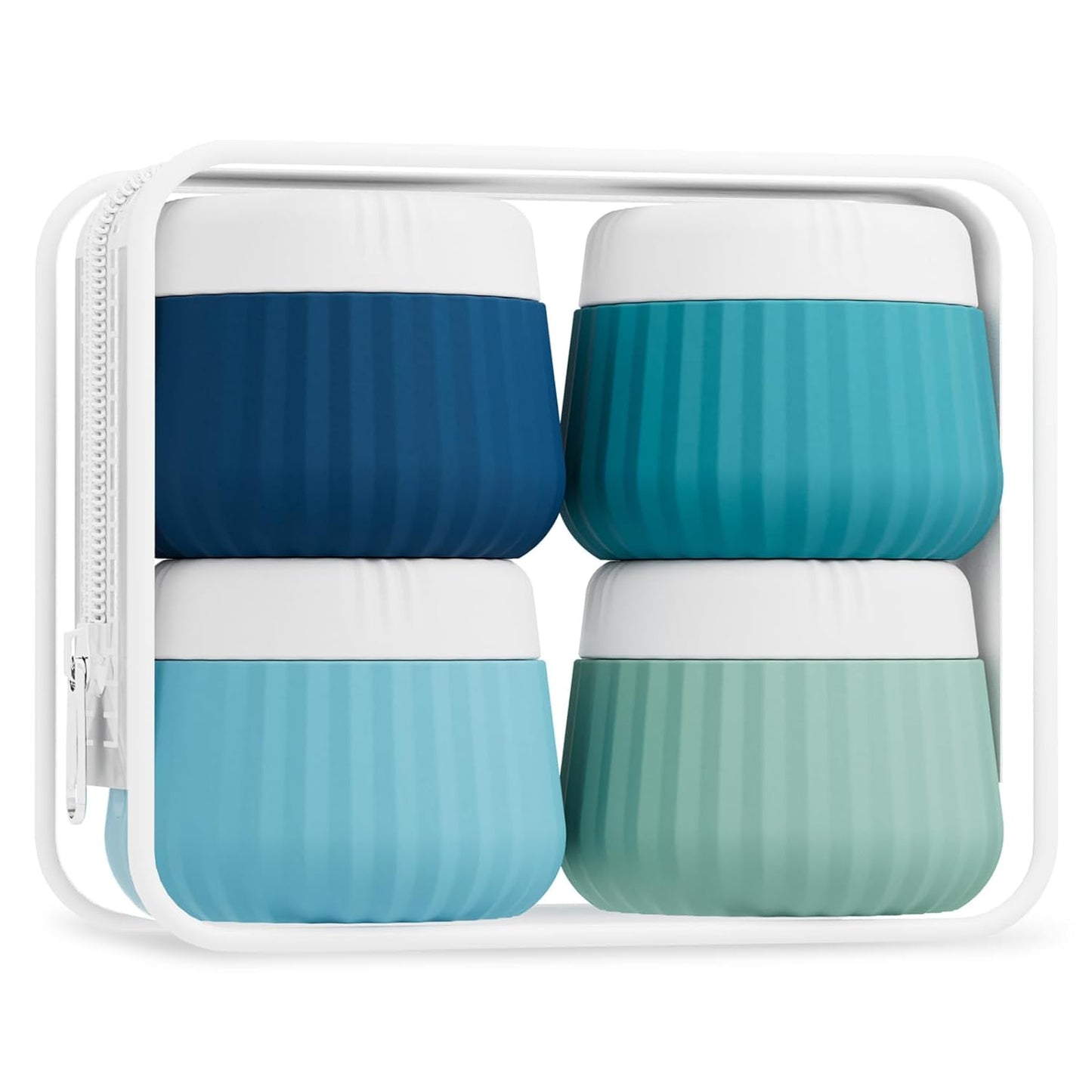 Travel Containers for Toiletries 4 Pack, TSA Approved Travel Size Toiletries, Travel Size Containers, With Clear Bag Leak Proof Silicone Jars, Travel Essentials Creams Jars Carrying Small Items