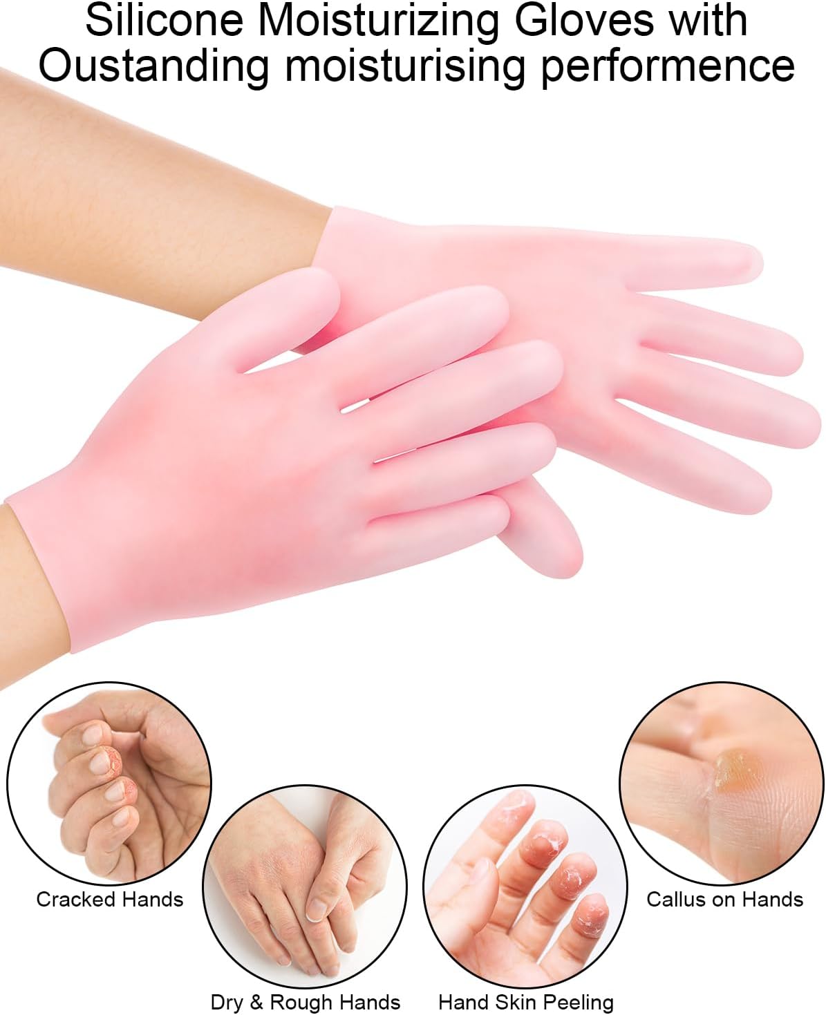 2 Pairs Silicone Moisturizing Glove Socks Set, Anti Slip Soft Spa Gel Socks Softening Feet Dry Cracked Skin, Women Spa Pedicure Socks for Foot Hand Softening, Foot Care After Pedicure (Pink)