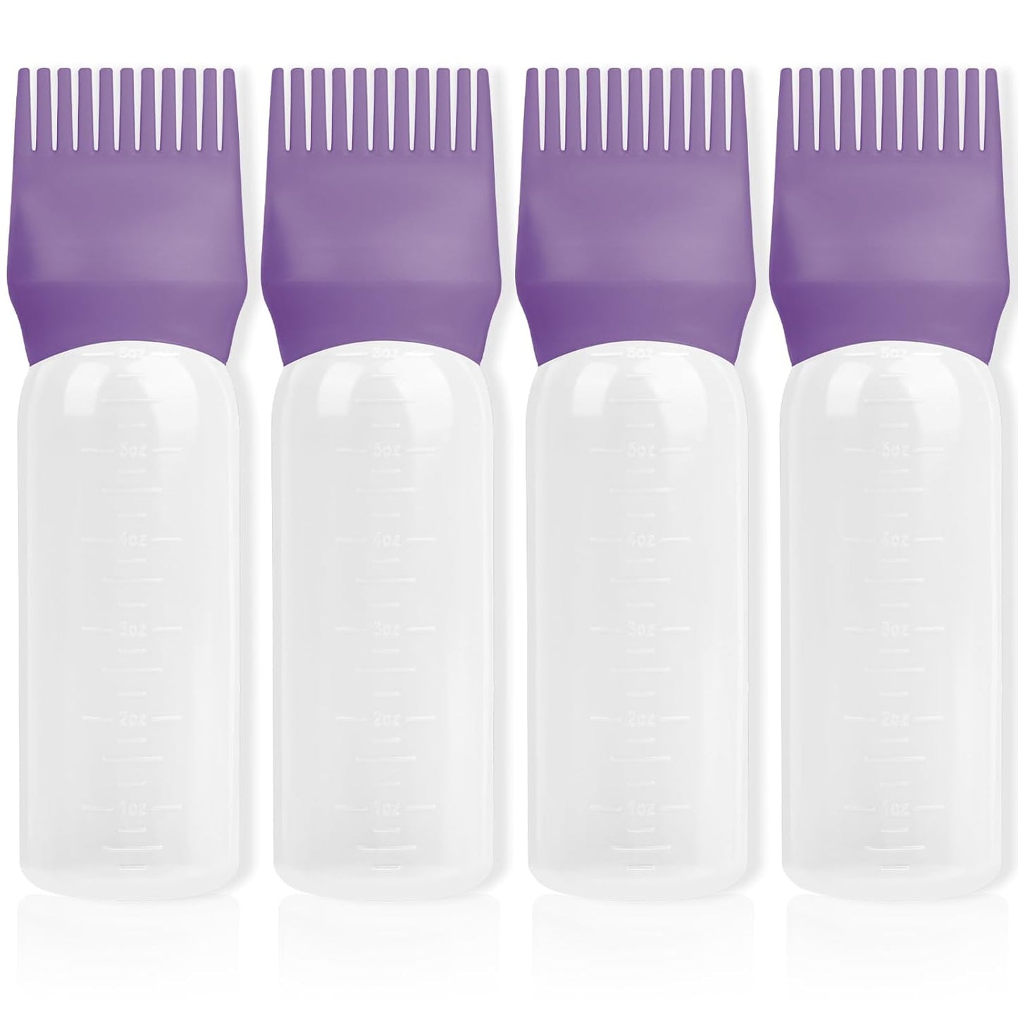 BLAAROOM Root Comb Applicator Bottle 6 Ounce, 4 Pack Hair Oil Applicator with Root Comb Brush - Dark Purple