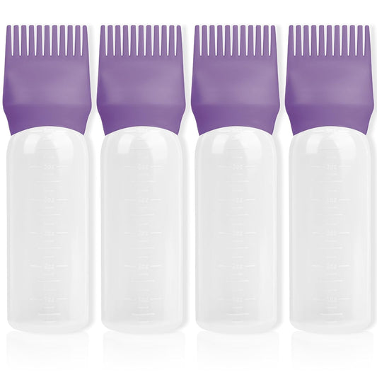 BLAAROOM Root Comb Applicator Bottle 6 Ounce, 4 Pack Hair Oil Applicator with Root Comb Brush - Dark Purple