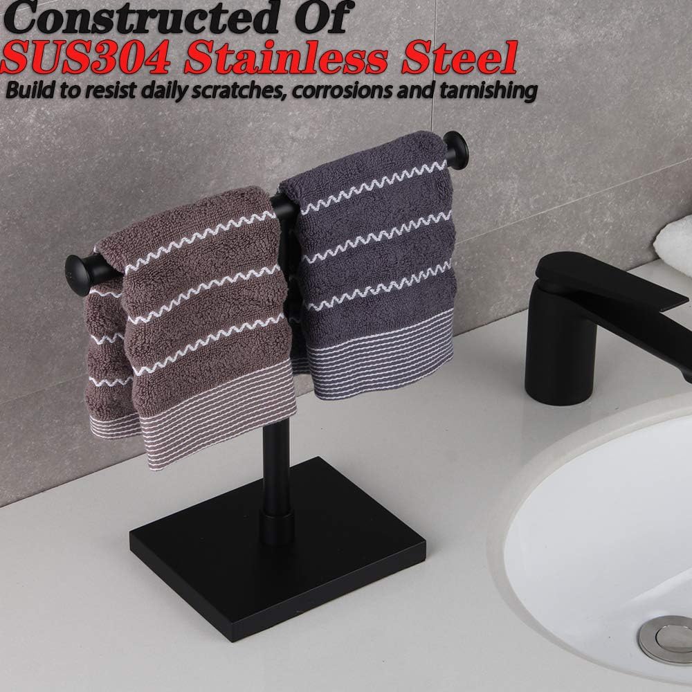 SUS 304 Stainless Steel Hand Towel Holder Standing Tree Rack for Bathroom Vanities Countertop, Matte Black DZY011-BK