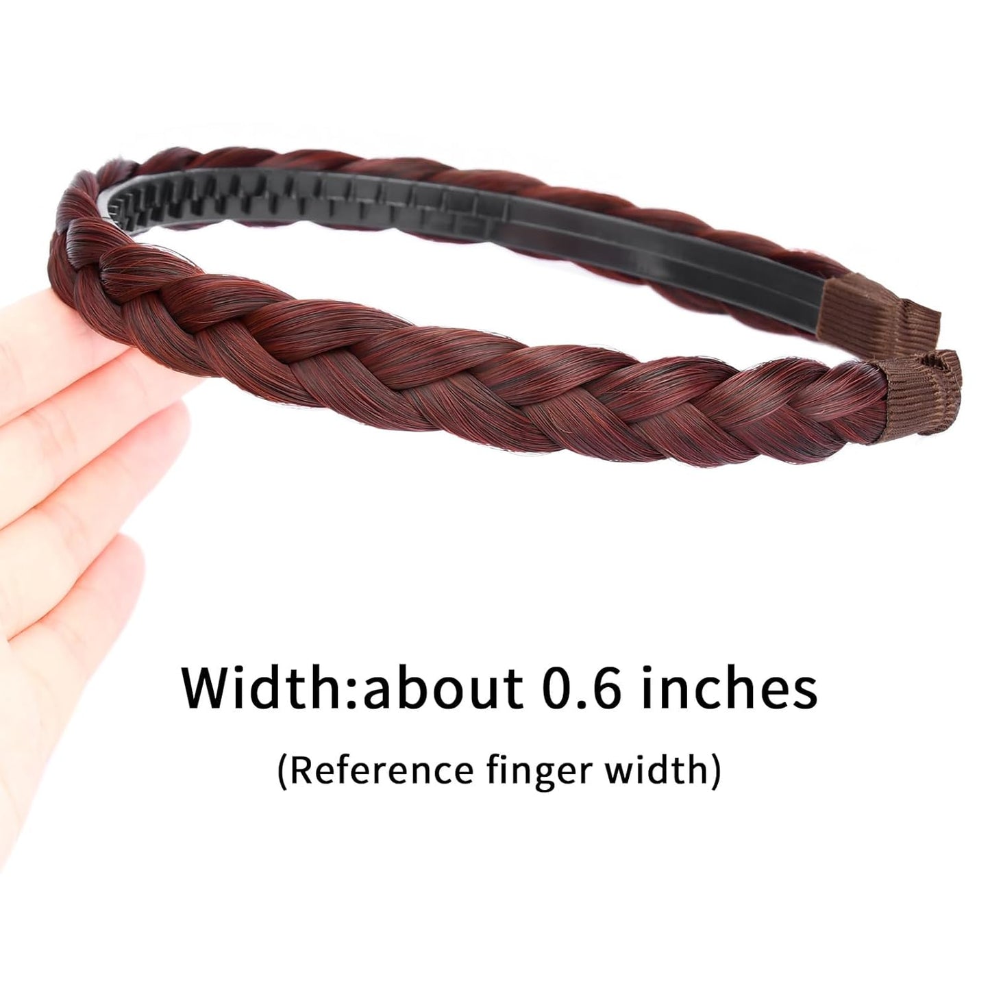 DIGUAN Width 0.6 inches Narrow Synthetic Hair Plaited Headband Braid With Teeth Hair Band Accessories for Women Girl (Thin-burgundy)