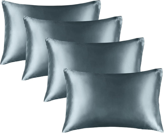 BEDELITE Satin Pillowcase for Hair and Skin, Super Soft Similar to Silk Pillow Cases 4 Pack with Envelope Closure, Cooling Pillowcases for Women Men (20"x40" King Size, Space Grey)