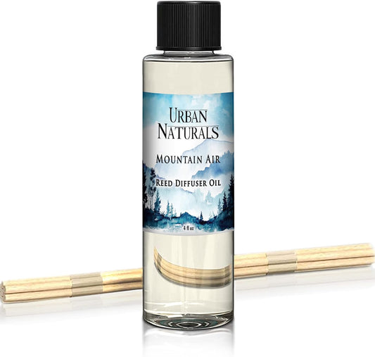 Urban Naturals Mountain Air Scented Oil Reed Diffuser Refill | Includes a Free Set of Reed Sticks! Fresh Herbs, Birch, Pear, Sage & Amber Fragrance Notes | 4 oz.