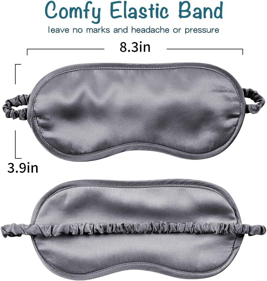 LULUSILK Mulberry Silk Sleep Eye Mask Blindfold with Elastic Strap Headband, Soft Eye Cover Eyeshade for Night Sleeping, Travel, Nap (Charcoal Gray)