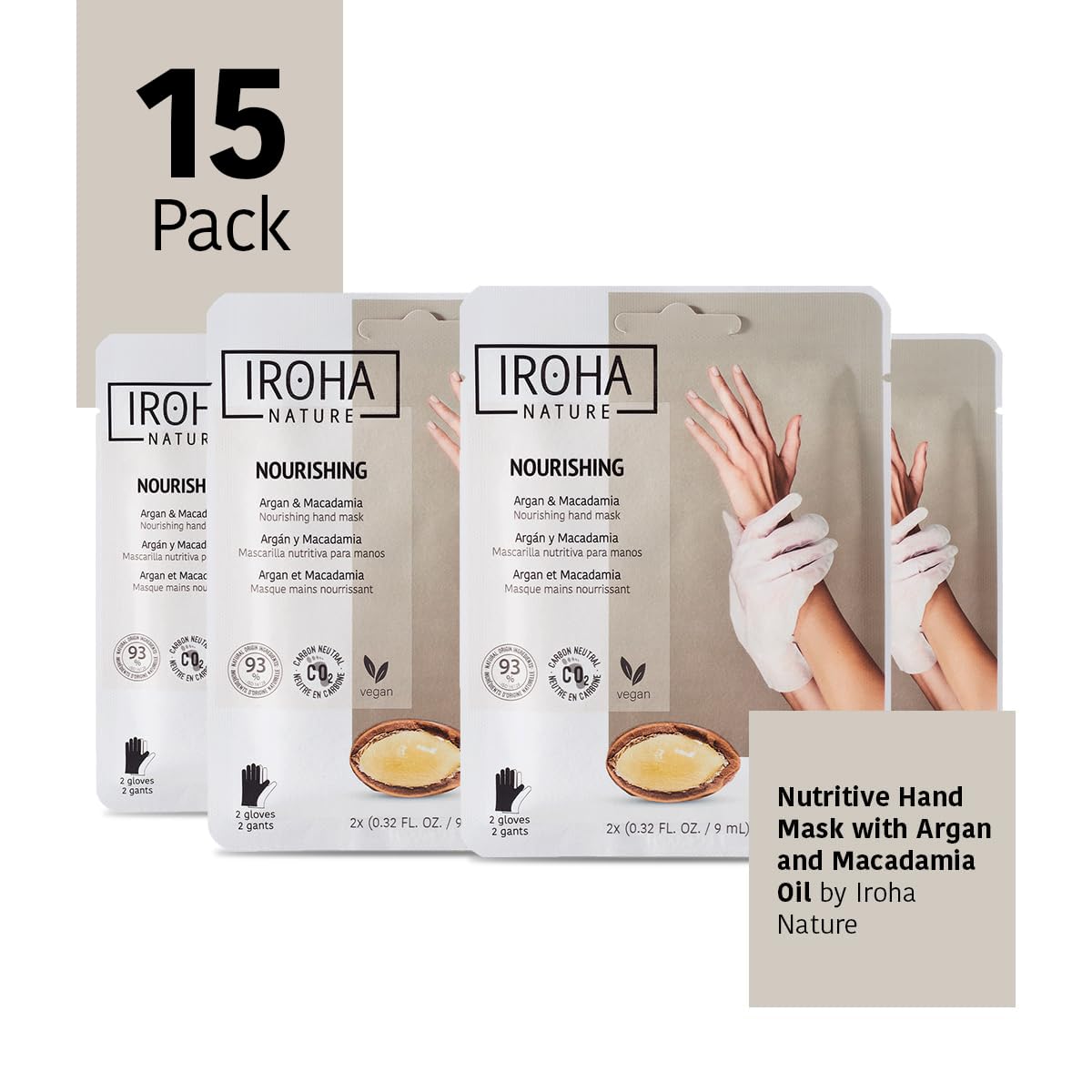 IROHA NATURE Anti-Aging Nourishing Hand Mask Gloves | 15 Pairs | Argan & Macadamia Oil | Intense Nutrition for Dry Hands | 93% Natural Ingredients | Vegan
