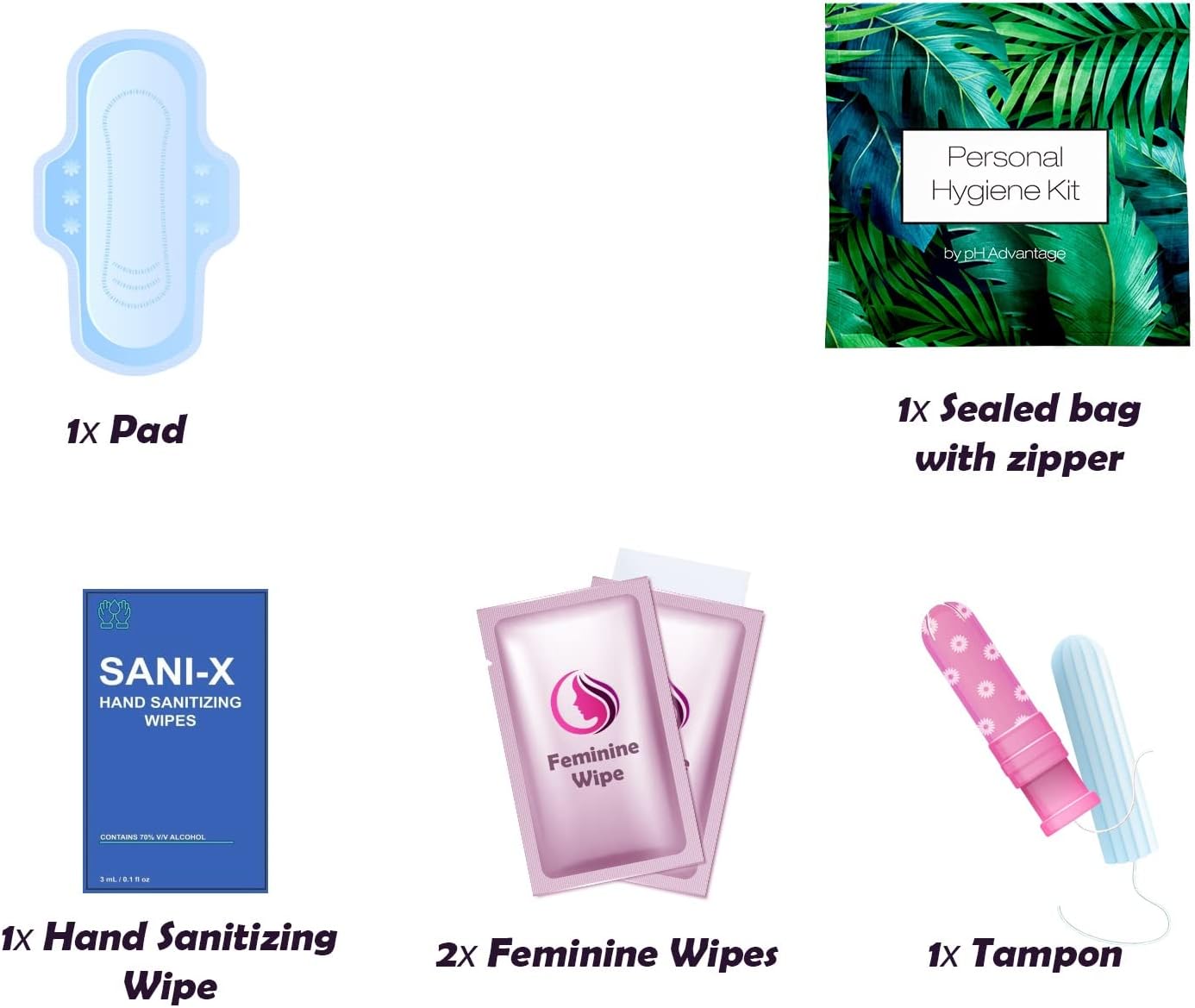 Menstrual Kit All-in-One 10 Pack | Convenience on The Go | Period Kit Pack for Travelling, Tweens & Teenager | Individually Wrapped Feminine Hygiene Product (Green Ferns)
