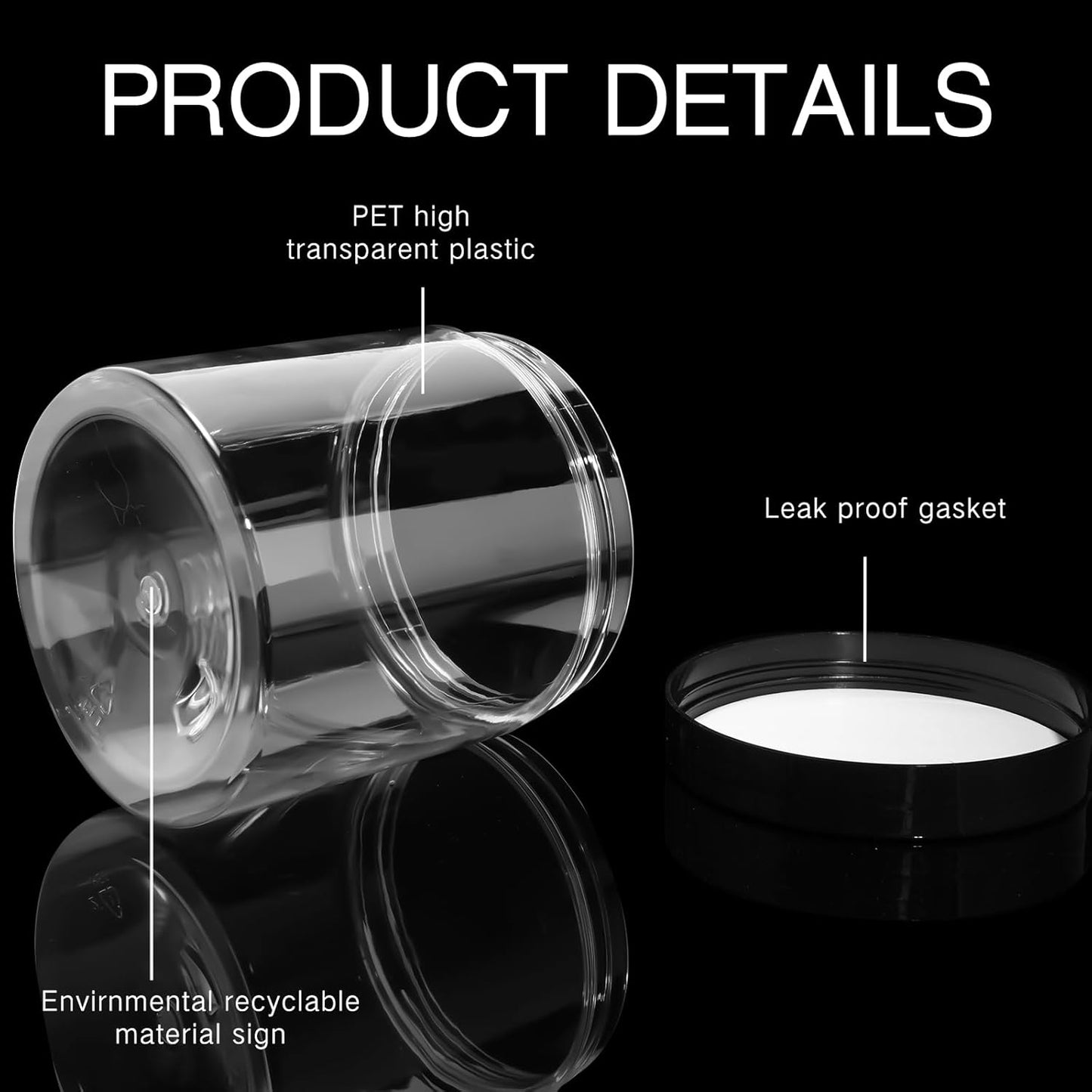 Patelai 4 Pieces Round Wide-mouth Leak Proof Plastic Container Jars with Lids for Travel Storage Makeup Beauty Products Face Creams Oils Salves Ointments DIY Making(16 Ounce,Black)