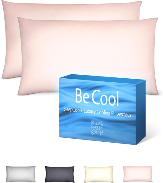 Lavish Comforts® Cooling Pillow Cases for Hot Sleepers – Silk Soft Pillow Case with Zipper, Cool Pillow Case Protector with Zipper – Cool to The Touch Fabric - Pink King Pillow Cases (Set of 2)